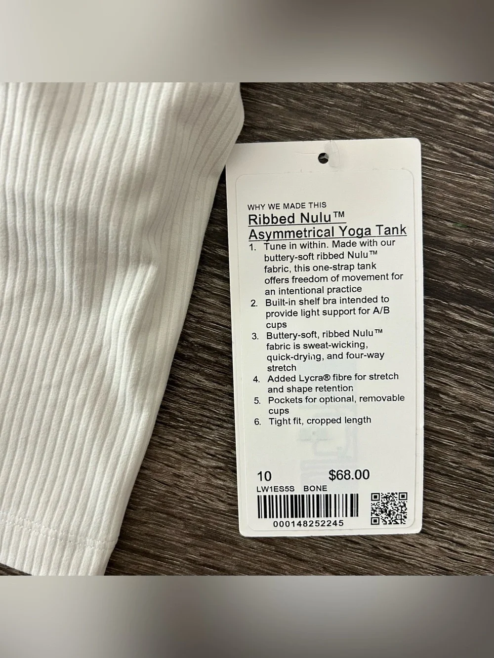 Lululemon Ribbed Nulu Asymmetrical Yoga Tank Top Bone Womens 10 One Shoulder NWT